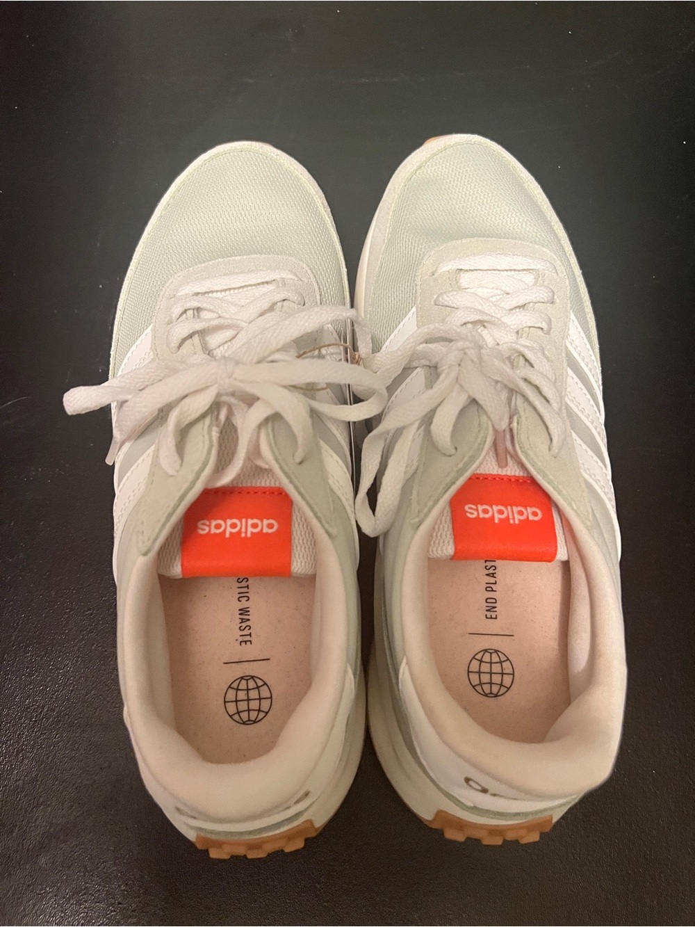 adidas Women's Pale Green and White Sneakers with Orange Logo Tab